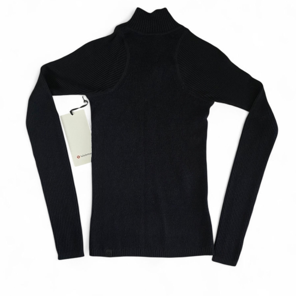 NWT Lululemon Women Black Merino Wool Mock Neck Thermo Knit Ribbed Pullover Sz 4 - Picture 2 of 14